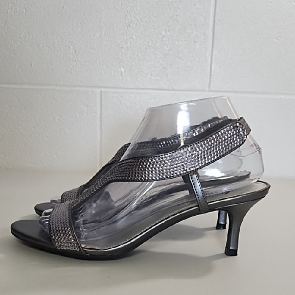 Silver Sequined Strappy Kitten Heel Sandals - Picture 3 of 12